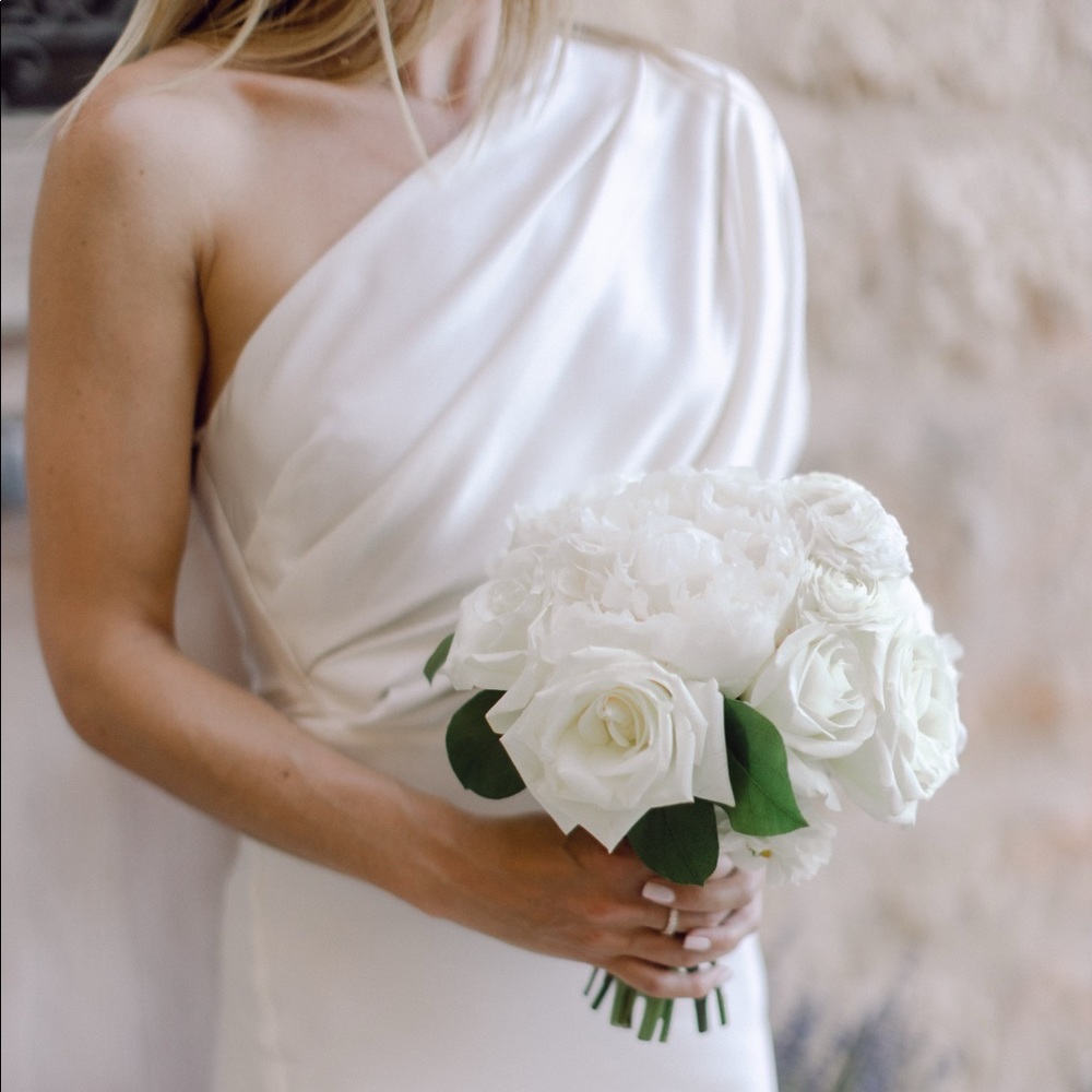 ASYMMETRICAL OPEN BACK DRAPED GOWN - IVORY